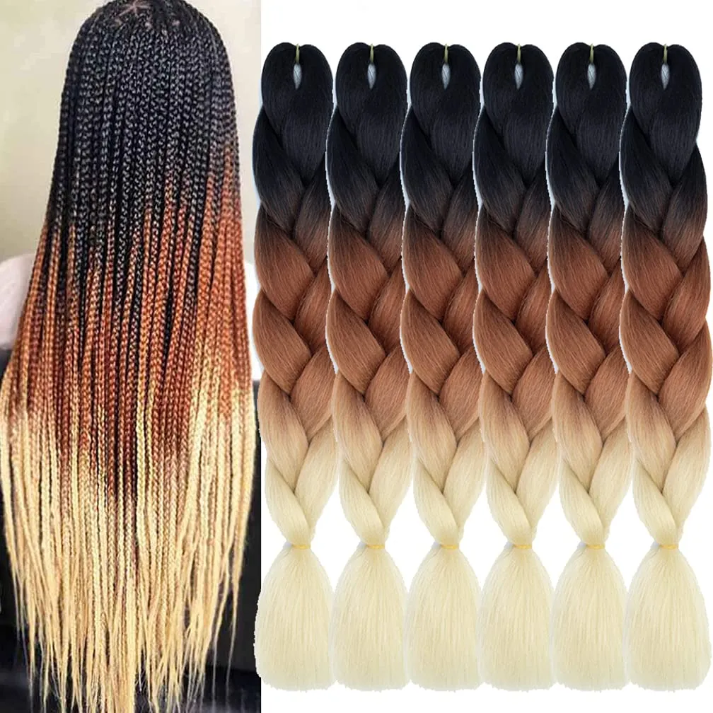 Tressage Extensions de Cheveux Bundle Tresses Jumbo pour Box Crochet Fibre Synthétique Haute Température Trois Couleurs Femmes 24 Pouces 100g / bundle