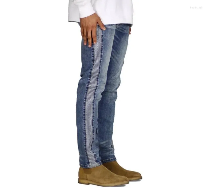 Мужские джинсы мужская хлопчатобумажная смесь Spandex Skinny Elastic Denim Fashion Casual Stripe Hip Hop Jeansmen's Heat22