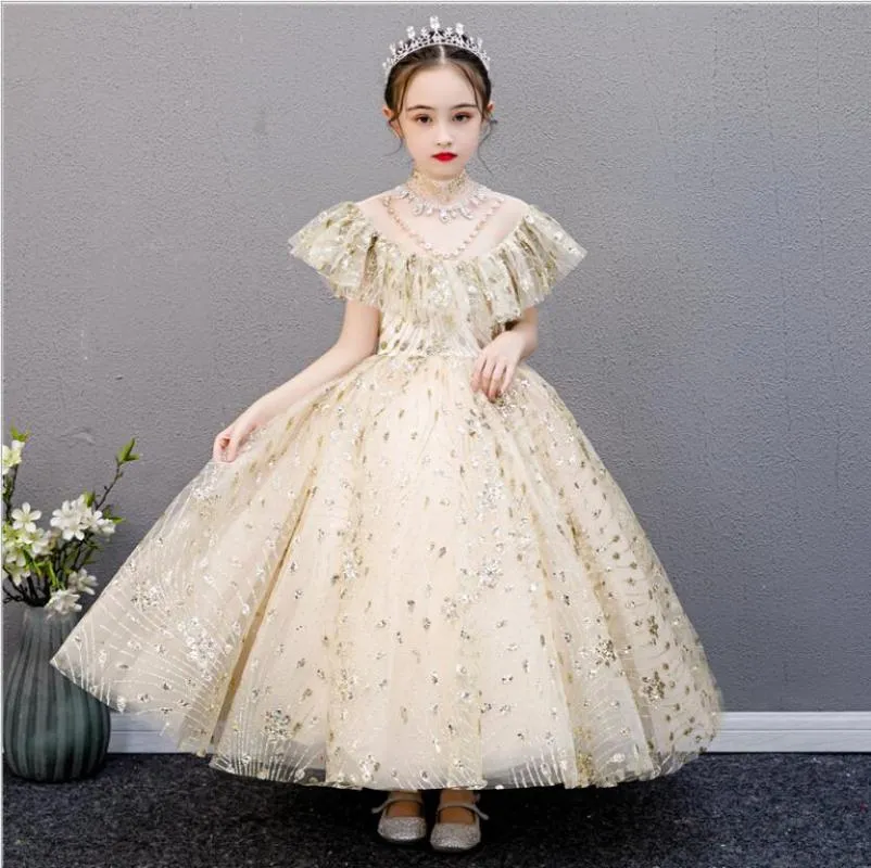 Girl's Dresses Sequin Lace Girls Dress Wedding Kids For Costume Long Princess Carnival Children Formal Clothing