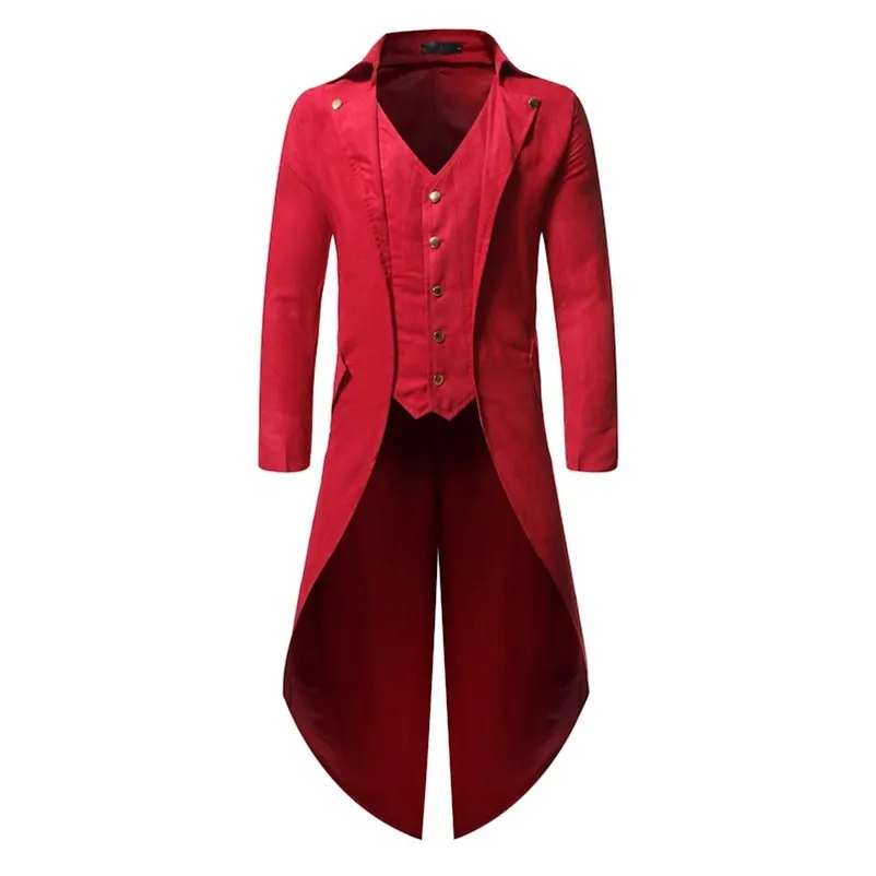 Men's Suits Blazers Mens Halloween Steampunk Gothic Jacket Victorian Tailcoat Vintage Costume Tuxedo Blazer Men DJ Club Cosplay Prom Suit Jacket Red 220826