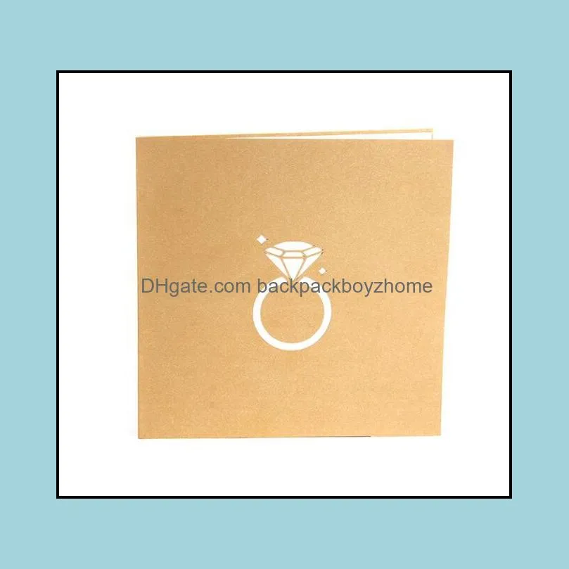 3d  up diamond invitation card ring laser cut valentine`s day greeting cards with envelope postcards