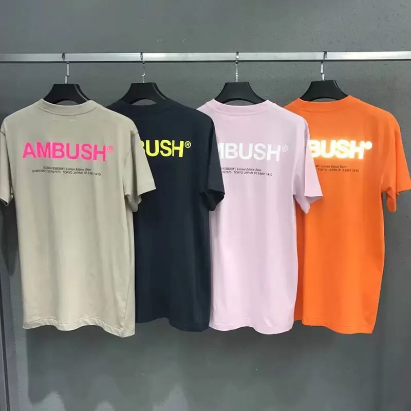 Designer Mens Ambush T-shirt à manches courtes lettres de poitrine réflexive hommes et femmes couple t-shirts tops mode tendance 471 399