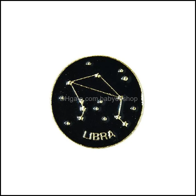 Cartoon Black Round Badge Constellation Symbol Meaning Brooches Enamel Pins Funny FashionJewelry Lapel Backpack Feastival Gift for Women
