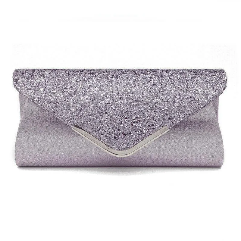 Bolsas de noche STOCK Mujeres Glitter Shimmer Clutch Bag Ladies Wedding Party Cadena Monedero BagEvening