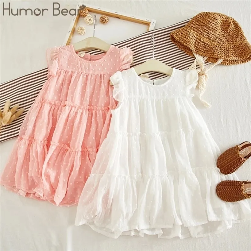 Humor Bear Summer Girl Dresses Soild Princess Girls Plear Party Children Kläder Småbarn Baby Kids 220426