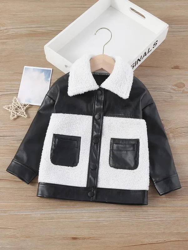 Colorblock Dual Pocket Borg Collar PU Kids Jackets Boys For Toddler Boys By SHE From Deng08 29.55 DHgate.Com