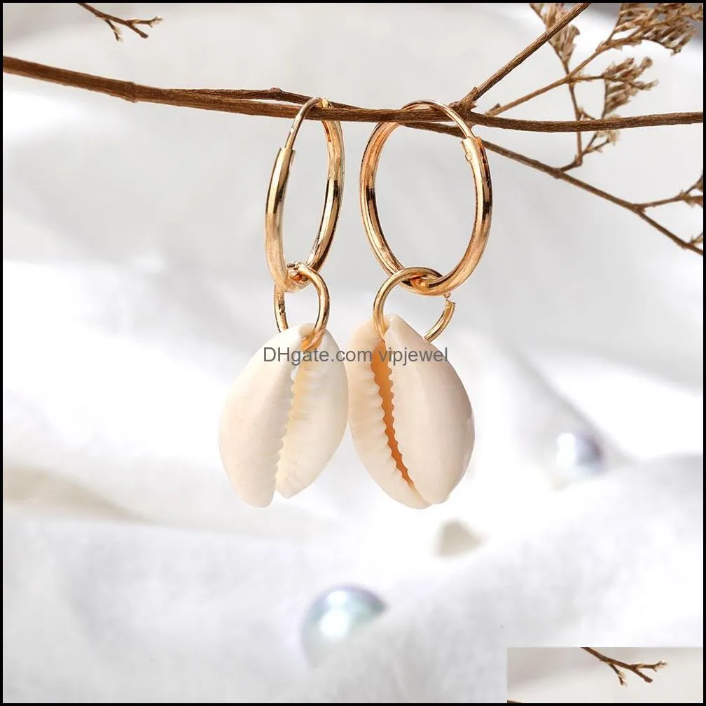 2020 new fashion bohemian natural shell hoop earrings ear drop for women summer beach dangle earrings copper hook earring jewelry gift