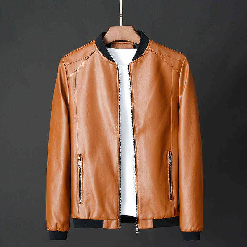 Orange Jacket Men Pu Leather Cycling Jacket Men Slim Fit Faux Leather Male Stand Collar Long Sleeves Top Casual Boy Jacket Oversized L220725