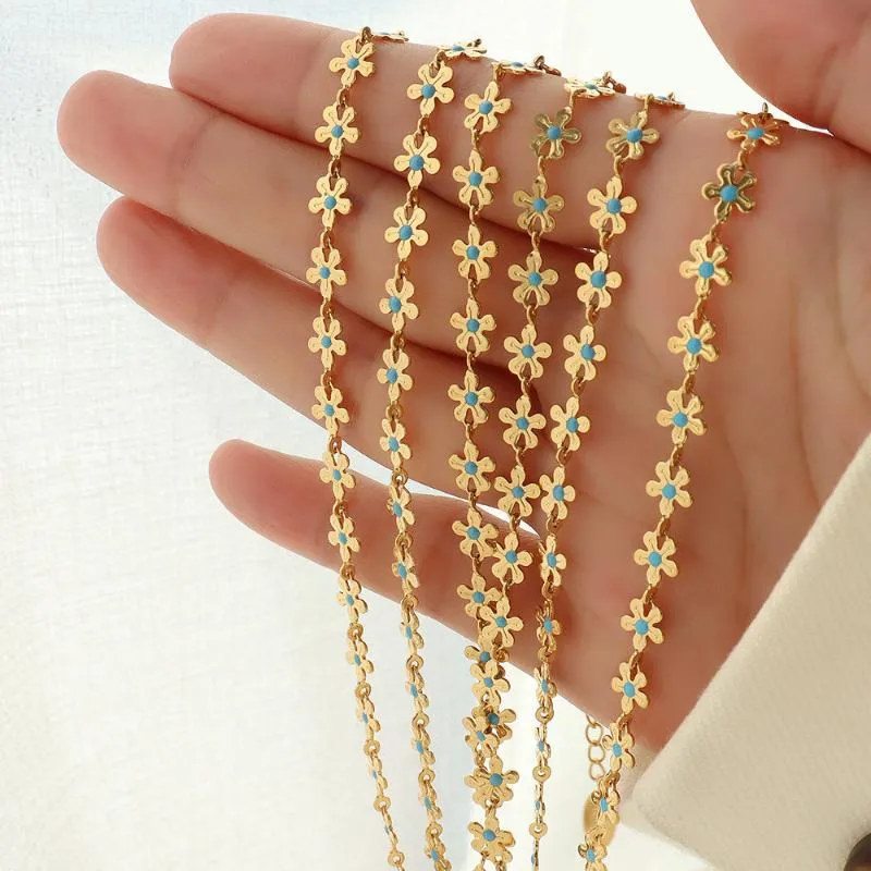 Catene collane a catena fiorita oro per donne olio blu gocciolamento colore in acciaio inossidabile braccialetti di gioielli
