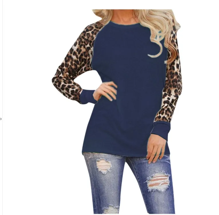 Dames t-shirt luipaard lange mouw top casual t-shirt dames vrije tijd sexy tees los lente herfst kleding slijtage