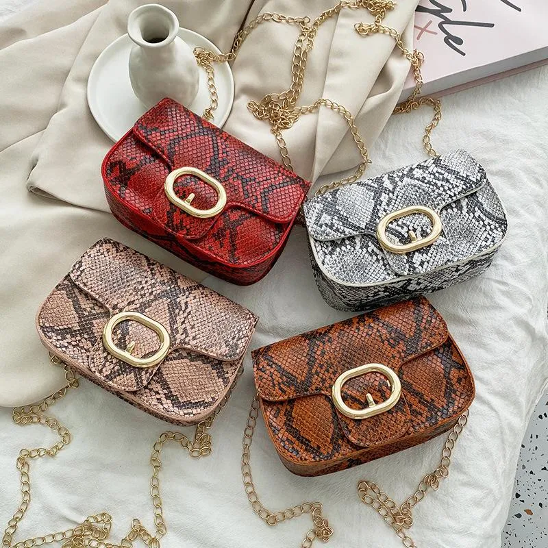 Torby wieczorowe damski wzór węża na ramię Mała kwadratowa torba posłańca pu moda serpentynowa torebka łańcucha dla lady mini crossbody torebki