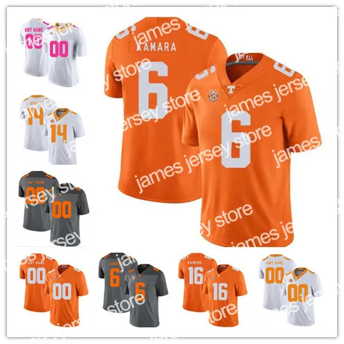James Custom Tennessee Gönüllüleri #6 Alvin Kamara 16 Peyton Manning 1 Jason Witten 14 Eric Berry 2019 NCAA Futbol Vols Jersey Turuncu Gri Beyaz