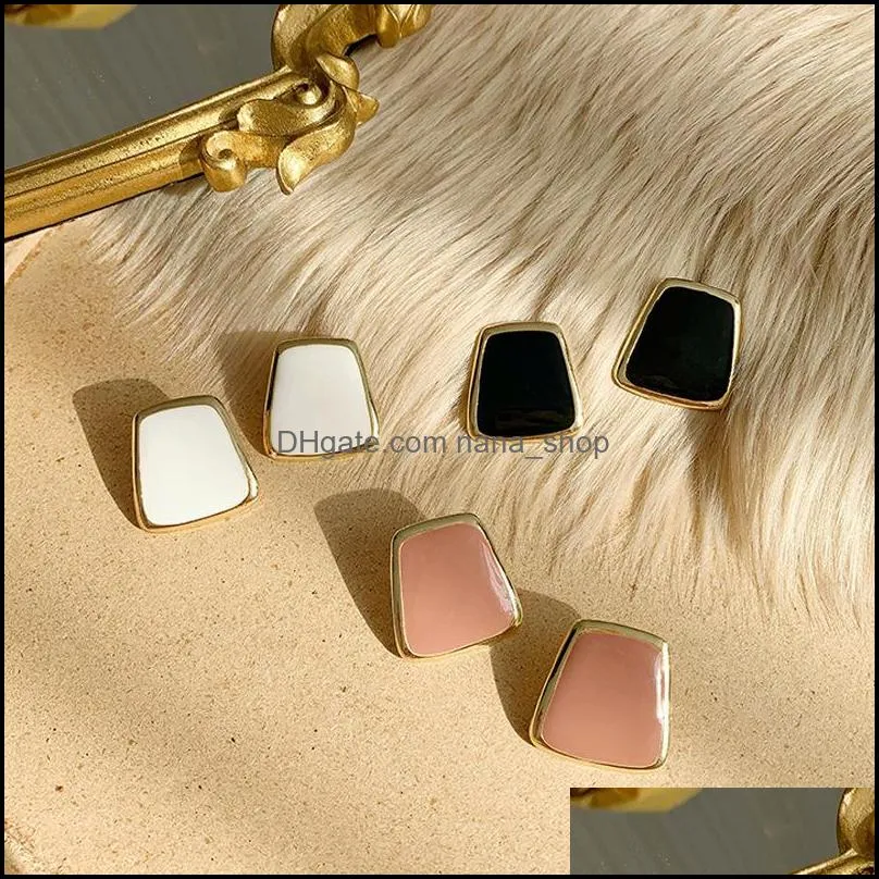 Women Enamel Stud Earring Square Metal Gold Color Wedding Statement Earrings Fashion Party Jewelry