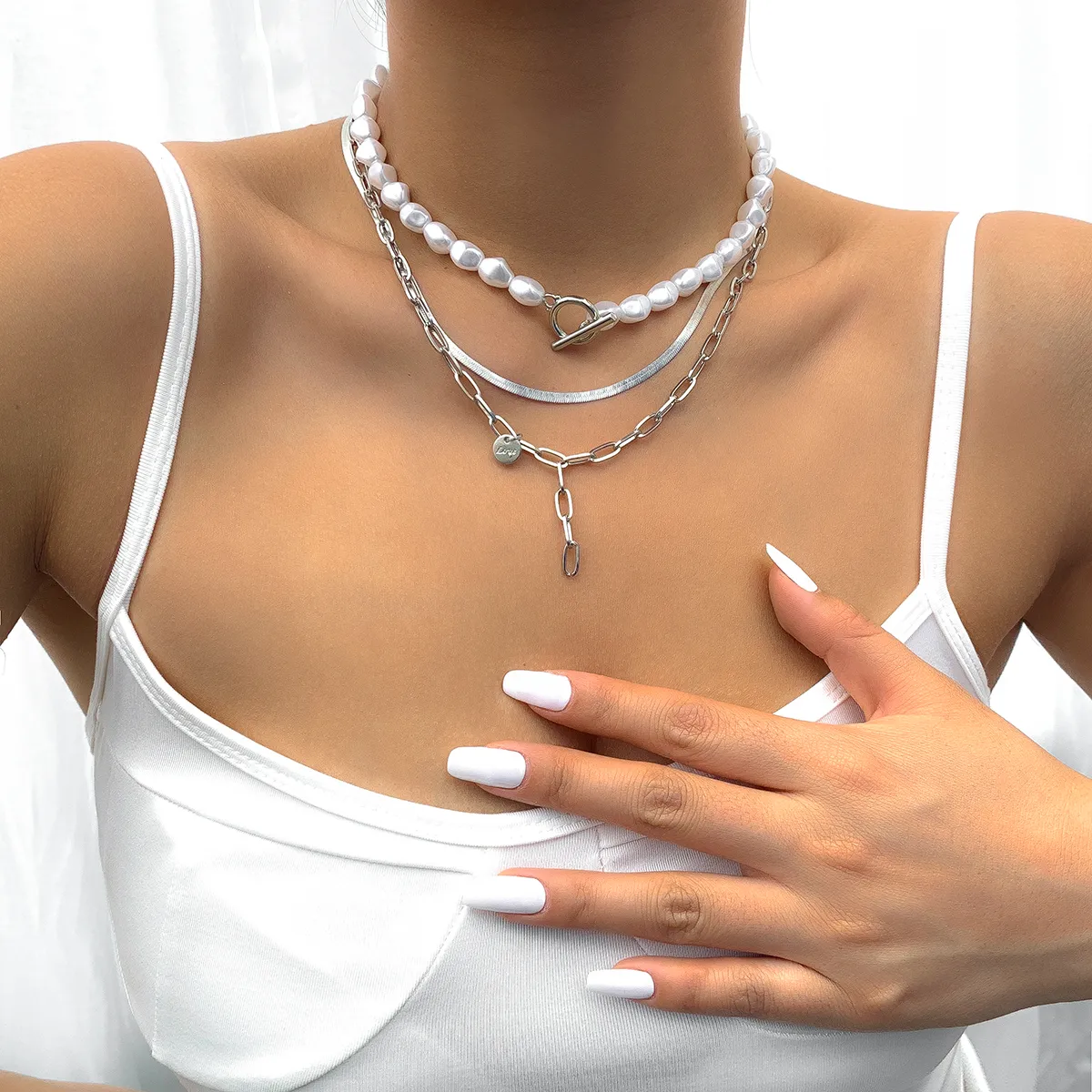 Arzonai jewelry fashion simple style big heart love combination necklace  women multi-layer chain pendant necklace
