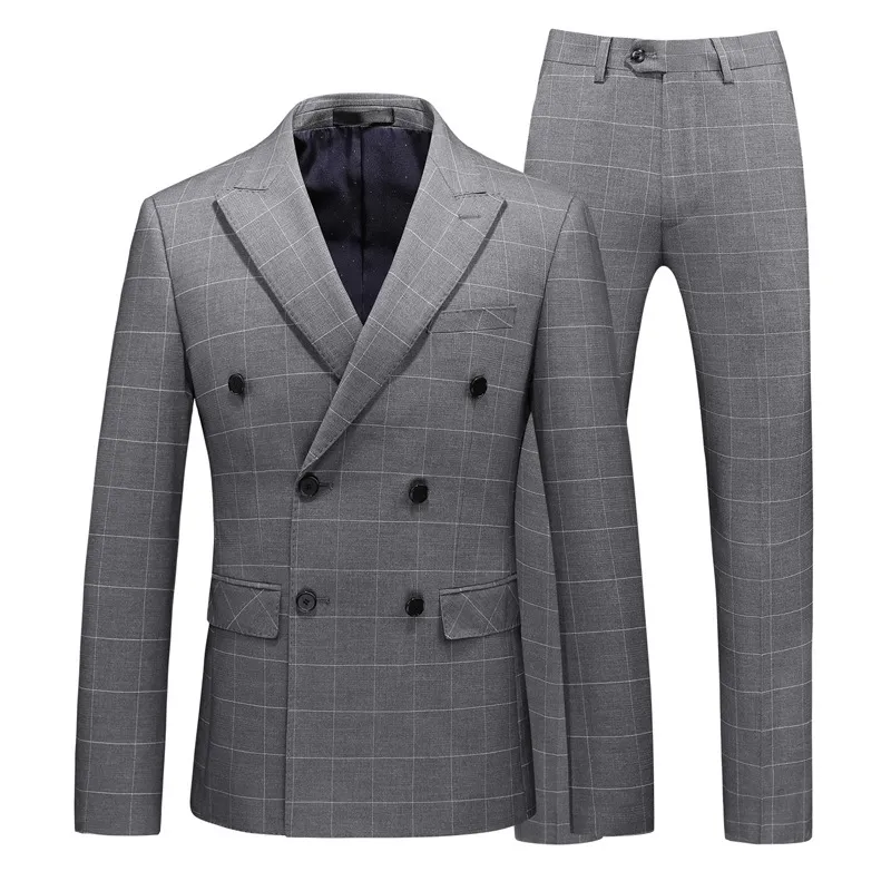 Men's suits casual slim business double-breasted plaid large size suit vest pants three-piece professional suit