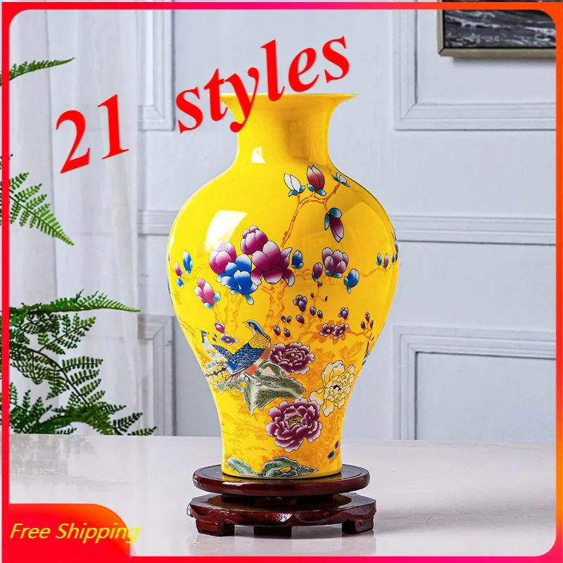 Vases Jingdezhen Handicraft Ceramics Chinese Style Porcelain Color Glaze Vase Decoration Living Room Cabinet Home Flower Decor VaseVases