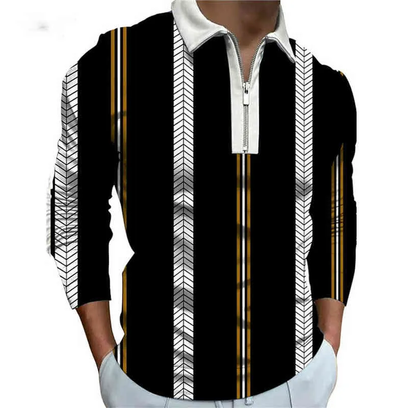 2022 Polo skjorta män långärmad rutnät vintage lapptäcke Turn-down krage polo skjortor herr höst casual zip-up överdimensionerad s-xxxxxl l220704