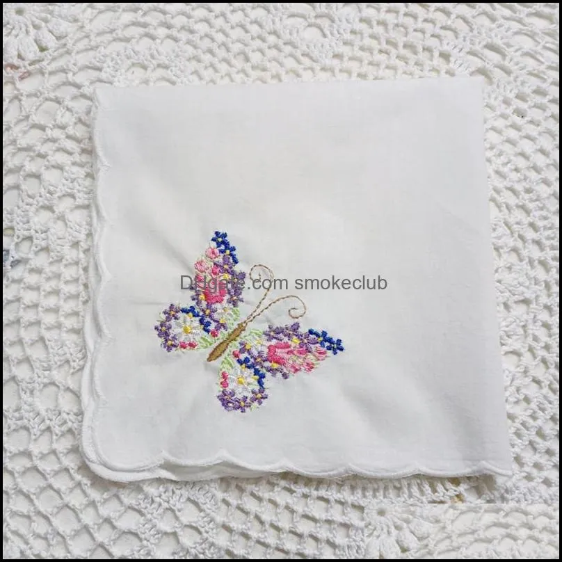 Home Textiles Set of 12 Women Handkerchief White Cotton Cloth Fabric Wedding Hankies Scallop Edges Hanky Embroidered Floral 12x12 Inch