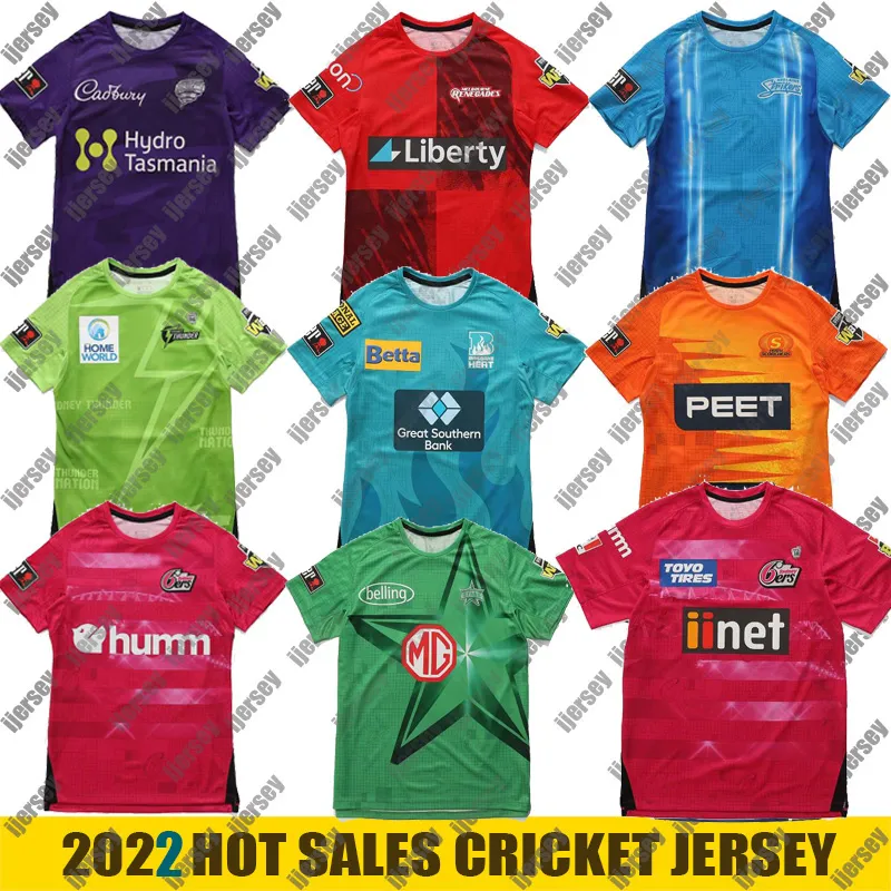 2022 Sydney Sixers Cricket Jersey Tees Hobart Hurricanes Thunder Melbourne Renegades Stars Replica Mens BBL/WBBL Shirt