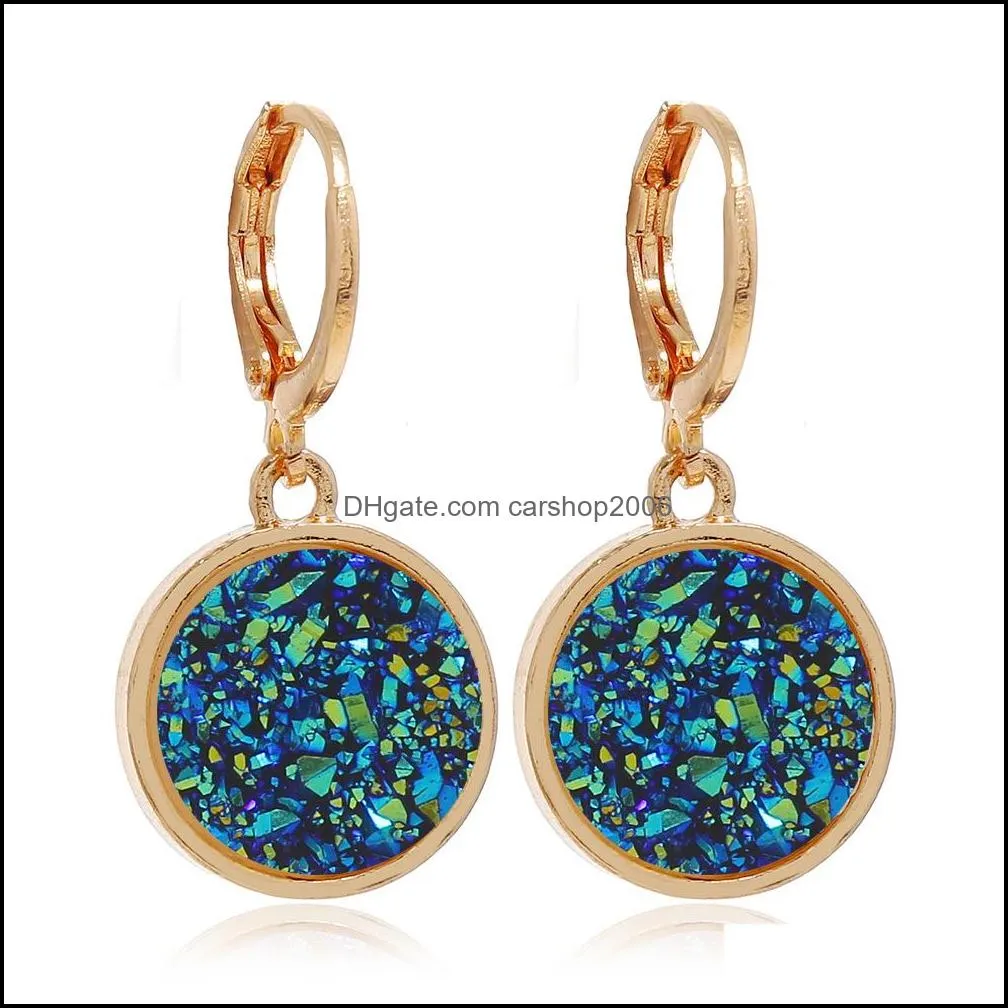 resin pink green blue druzy drusy designer earrings round charms fashion dangle earring for women