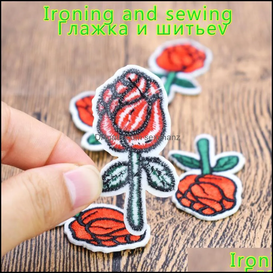 10 pcs rose embroideredes for clothing iron on transfer applique for jeans bags diy sew on embroidery kids stickers