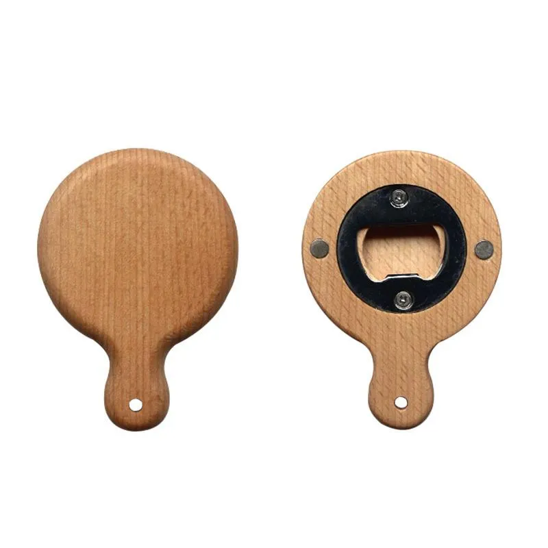 Creative Bamboo Wooden Bottle Opener With Handle Fridge Magnet Home Decoration Corkscrew Engrave With Logo