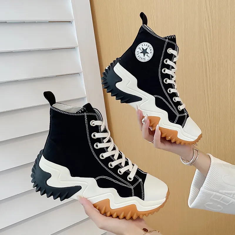 Womens High Top Canvas Shoes Height Increasing 6cm White Shoes