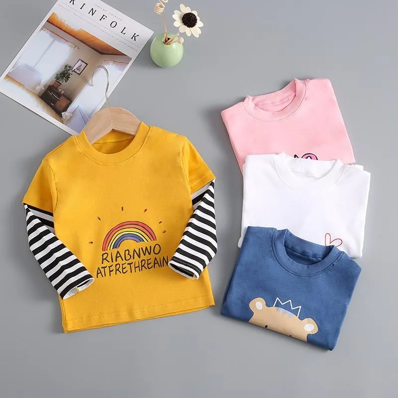 T-shirt per bambini a maniche lunghe per neonate Casual Top in cotone T-shirt da cartone animato per bambini Autunno Pigiama Abbigliamento per bambiniT-shirt