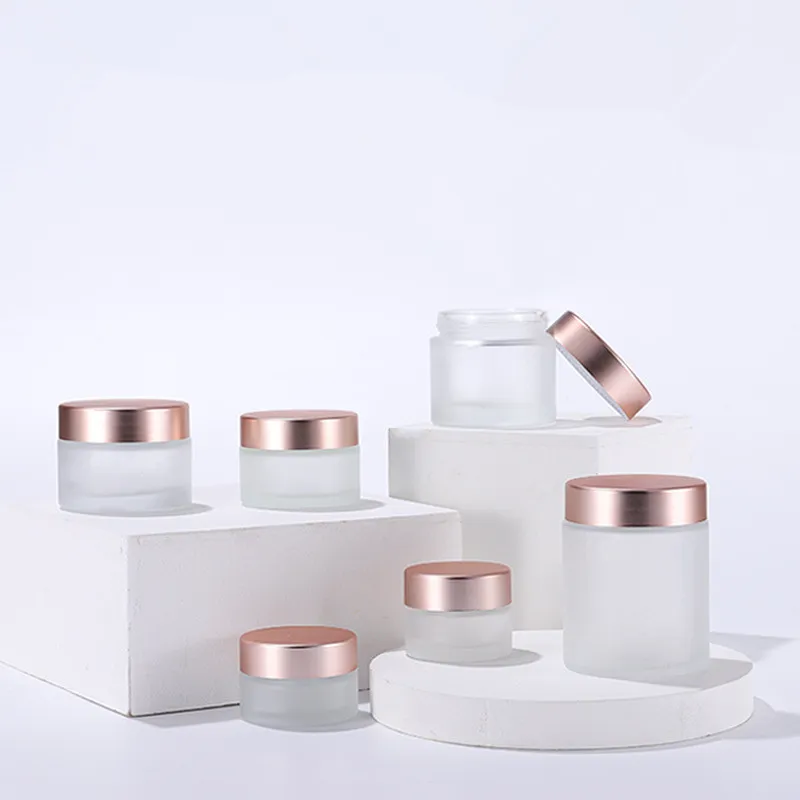 Matglas Zalfpotje Clear Cosmetische Fles Make Lotion Lippenbalsem Container met Rose Gold Deksel Binnenvoering 5g 10g 15g 20g 30g 50g 100g