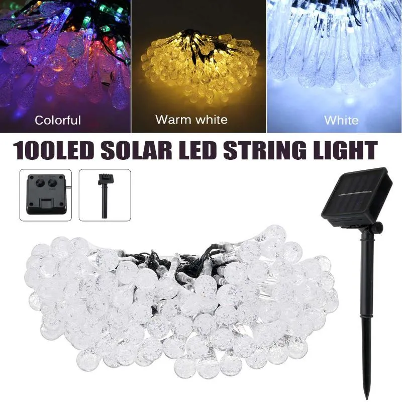 Strängar LED -lägen 10m utomhuskristallkulor Solar String Fairy Light 100 Party Wedding Christmas Garland Lighted