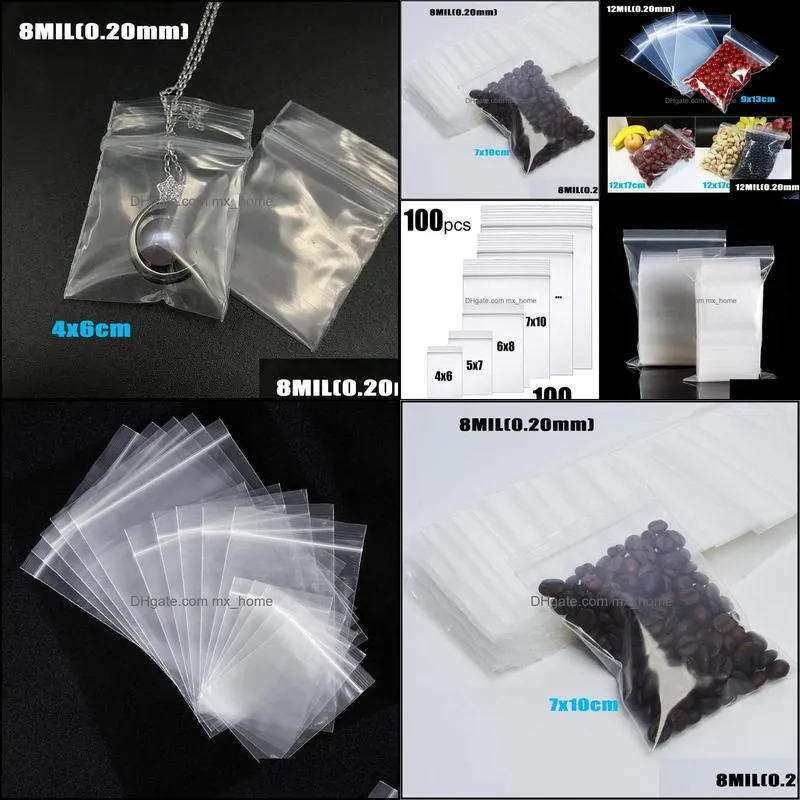 100pcs/lot Clear Bag Thick Heavy-Duty Storage Bag Package Plastic Small Reclosable Poly Bags Thickness 0.20mm