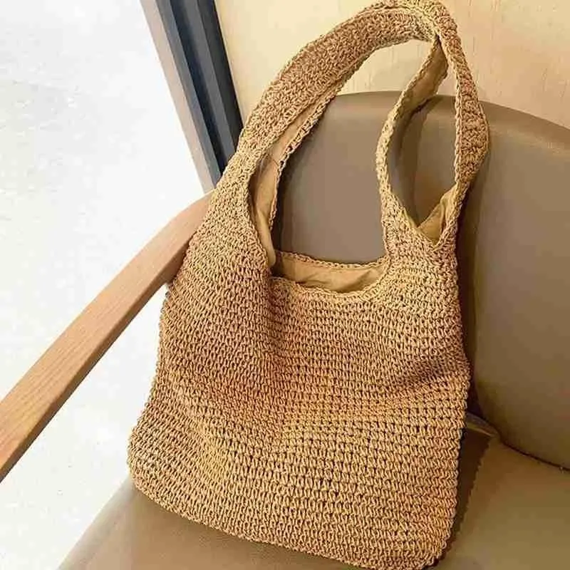 Abendtaschen, lässige Schultertasche, Strohgeflecht, vielseitige Damenhandtaschen, Sommer- und Strandmode, Rattan-Handtasche, große Kapazität, Totes