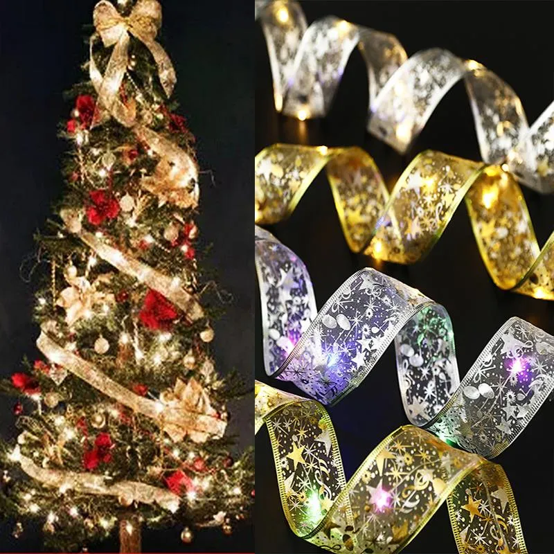 سلاسل طبقة مزدوجة الأضواء الجنية أضواء عيد الميلاد أقواس الشريط مع زخارف الأشجار LED العام Navidad Home
