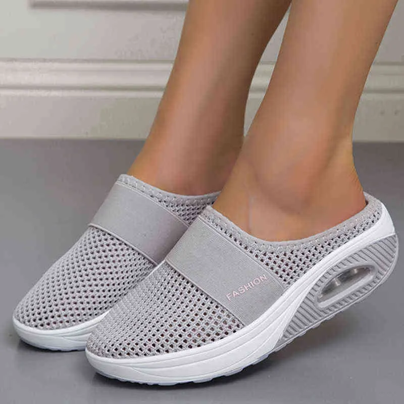 메쉬 슈즈 여성 스니커즈 웨지 슬립 온 야외 플랫폼 운동화 여성 슬라이드 레이디스 신발 샌들 워킹 슬리퍼 Y220526