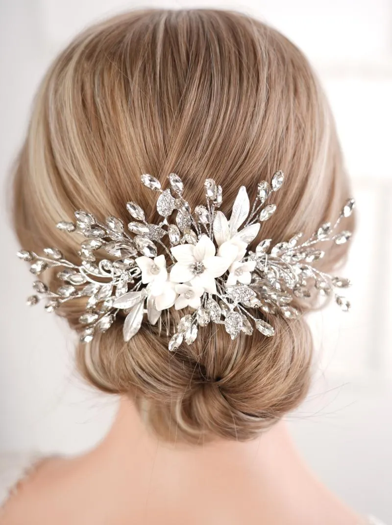 Headpieces kvinnor brud bröllop handgjorda guld kristall strass blomma hår kam special tillfälle huvudstycke tillbehör för