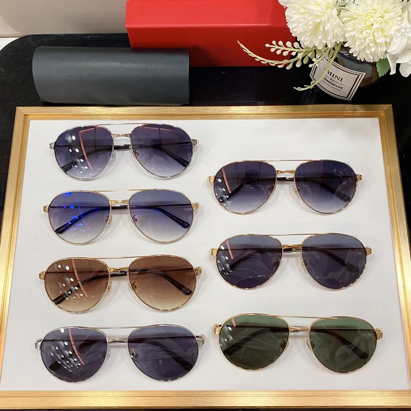 Новейшие солнцезащитные очки для пилотов Unisex High Come Golden Glasses Рамки синие линзы Съемные кожаные пряжки дизайнер винтажные мужчины женская размер глаз 59-17-145