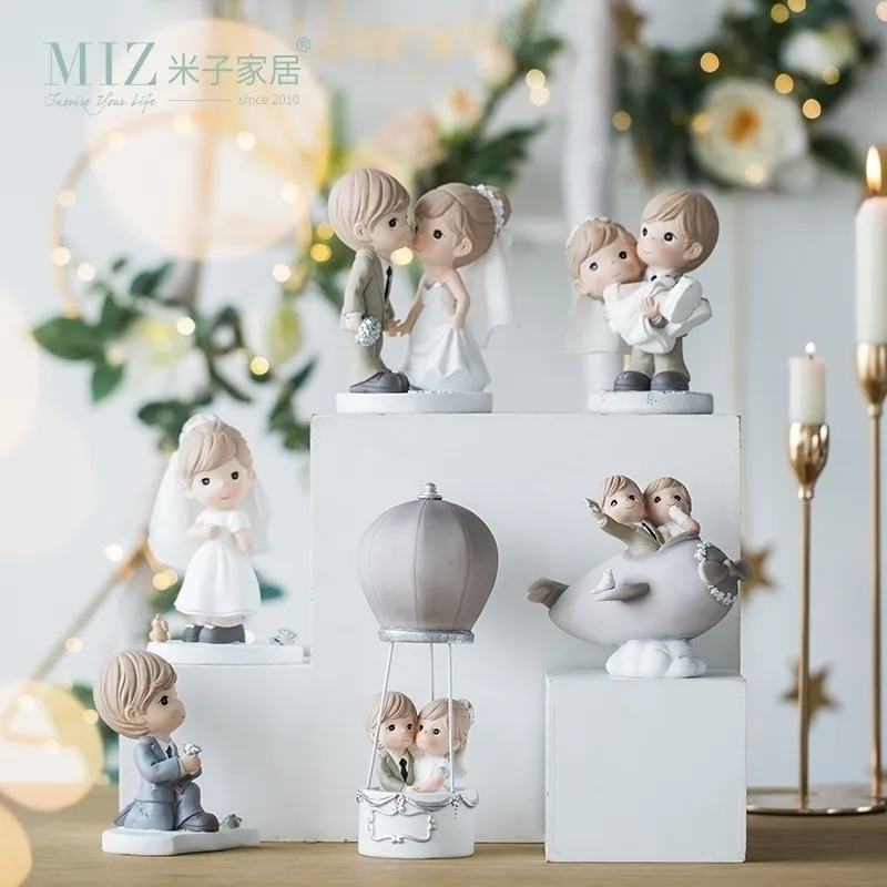 Miz bruiloft decoratie paar figuur cartoon standbeeld decor bruid en bruidegom cake topper home accessoires y200106