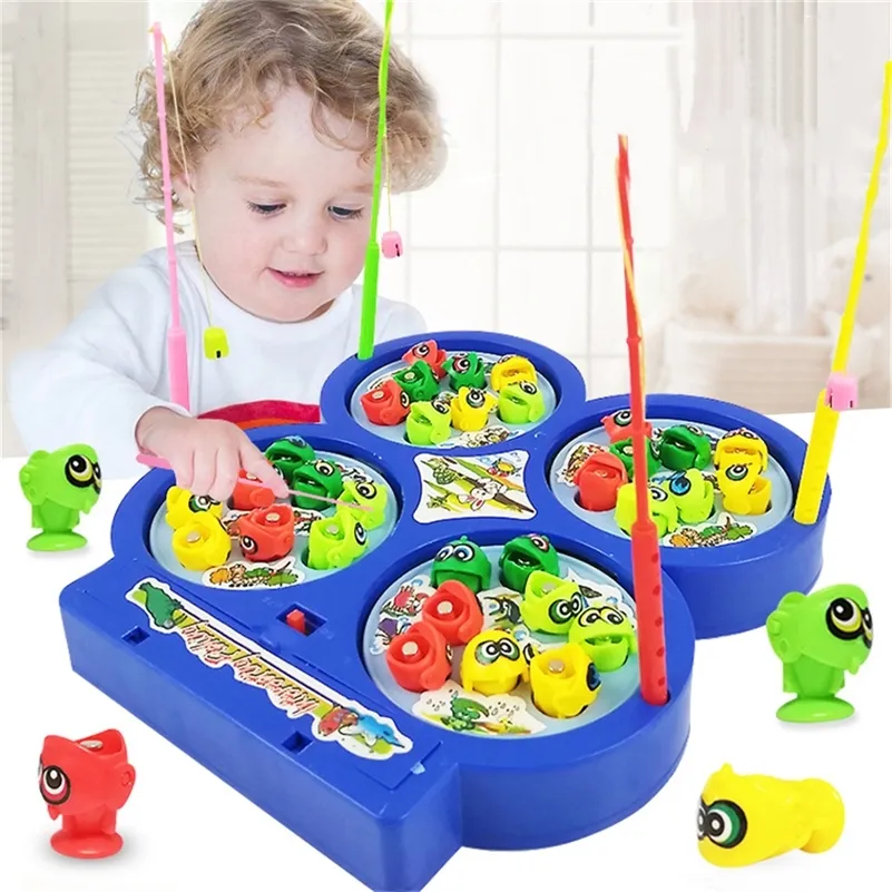 Kids Fishing Toy Electric Rotating Play Game 4 Fish Plate Set Magnetic Outdoor Sports Toys for Children Gifts jogo pesca 220801