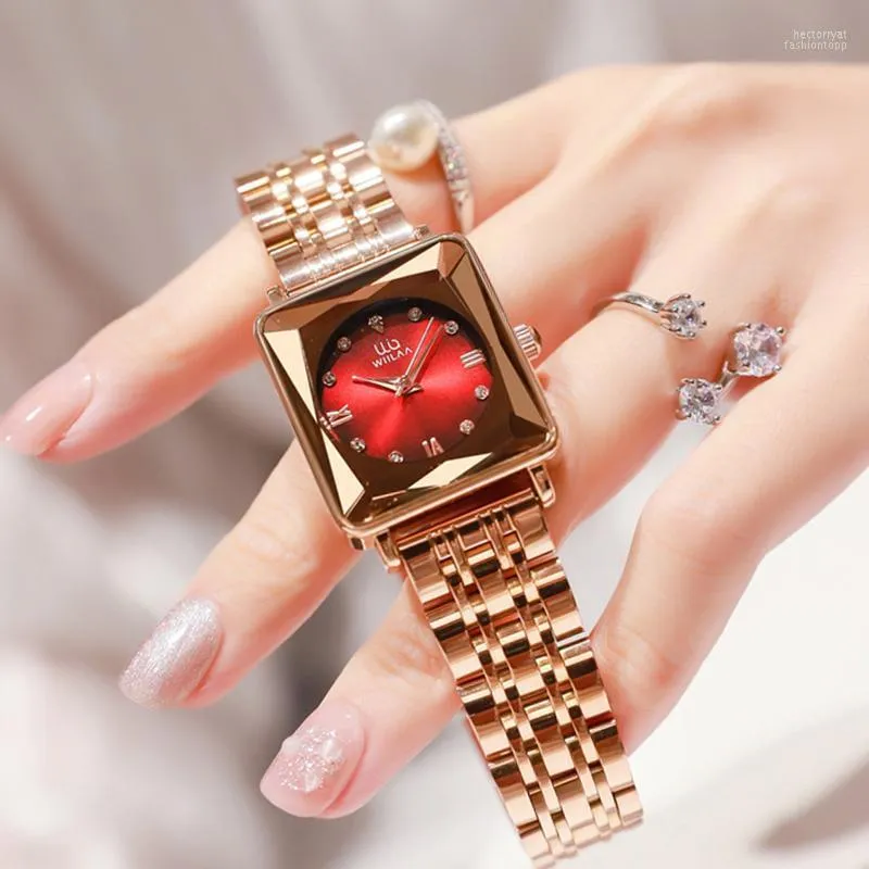 Wristwatches Women Wrist Square Watch Montre Pour Femme 2022 Simple Design Luxury Fashion Gold Stainless Steel Waterproof Quartz Watches Hec