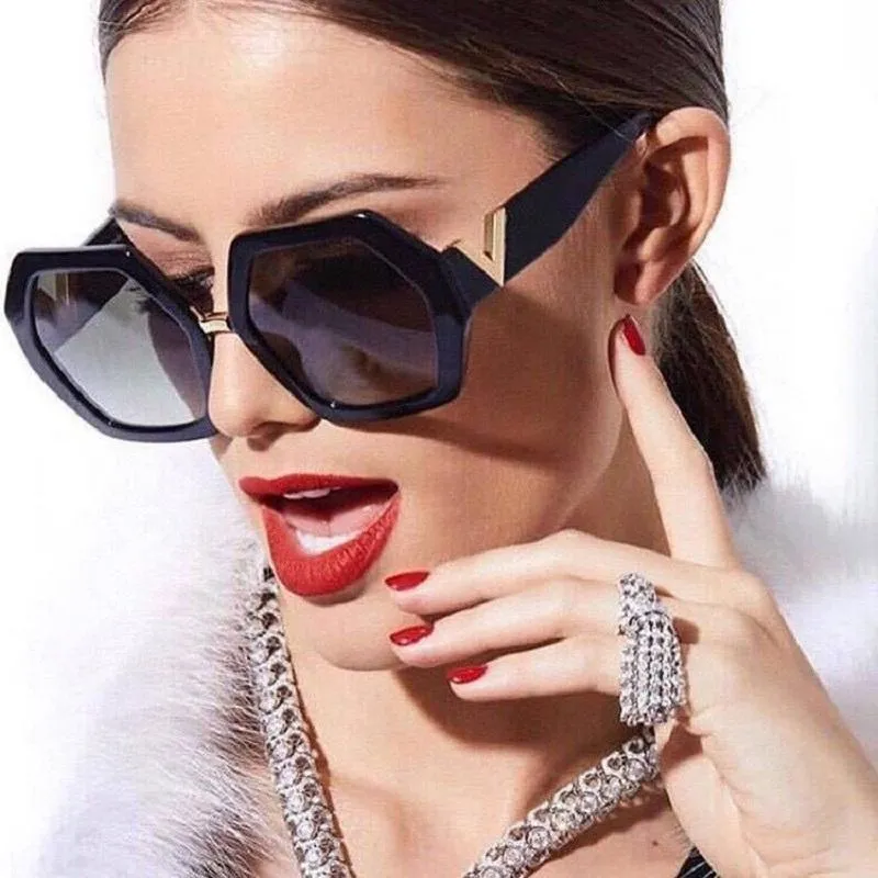 Sunglasses Designer Women Oversized Hexagon PC Frame... From  display picture 3