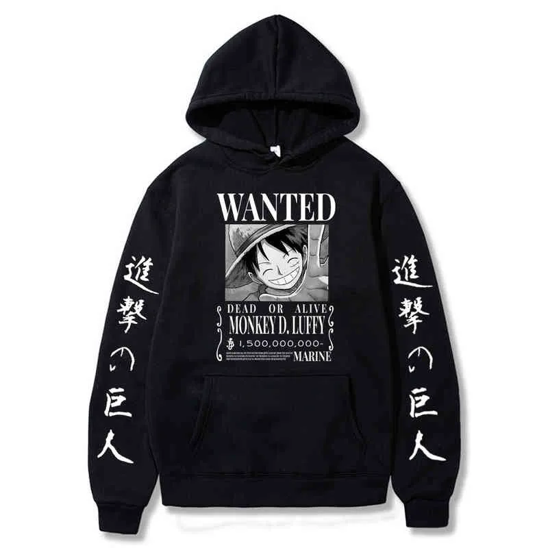 Ataque em Titan Um pedaço Luffy Hoodie Homens Moda Homme Fleece Hoodies Japonês Anime Impresso Masculino Streetwear Roupas Oversized