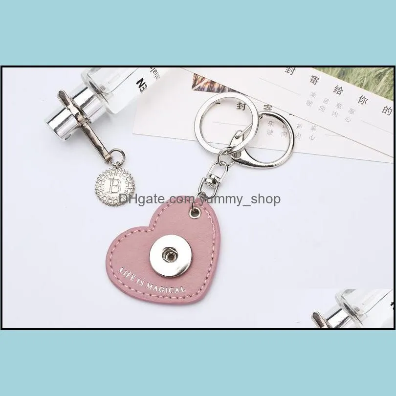 Interchangeable Ginger Snap Buttons Heart Key Rings Trend Jewelry Leather keychain favors fashion keychain HA011