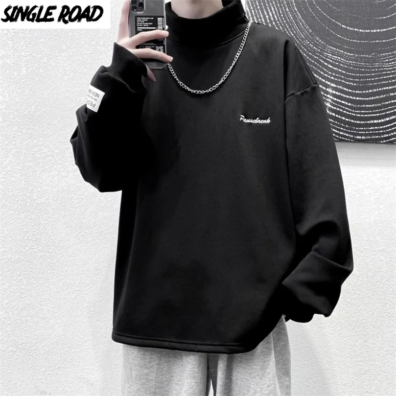 Singleroad Mens Turtleneck Whothirt Men Men Winter Casual Harajuku Японская уличная одежда Black Hoodie Men 201201