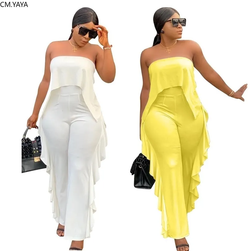 2019 New Women Summer Strapless Ruffles Side Straight Long Jumpsuit Bodycon Party Club Night Romper Sexy Playsuit Opfit Bl7002 T200107