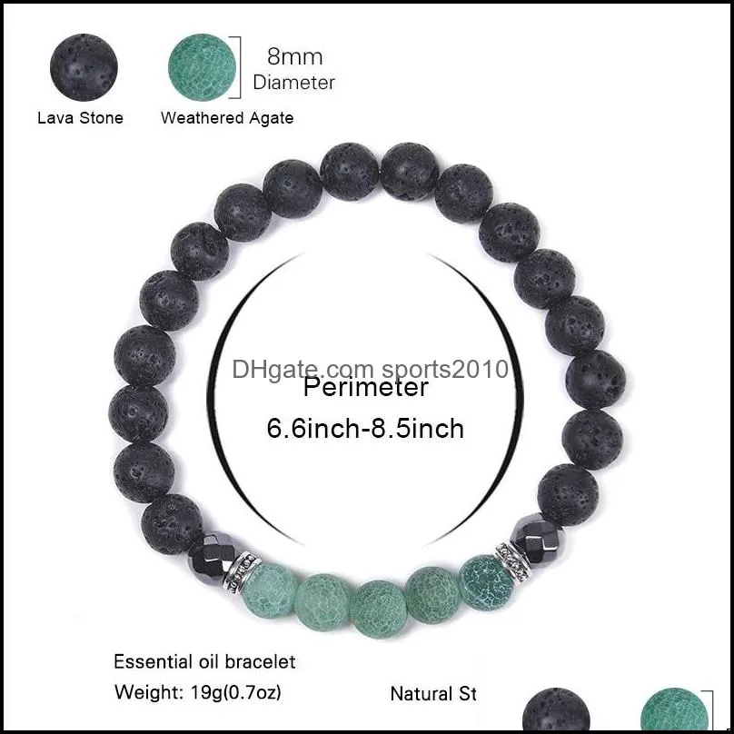 8mm lava stone weathering agate chakra beaded strand bracelet diy aromatherapy essential oil diffuser bracelets for women men yoga buddha energy