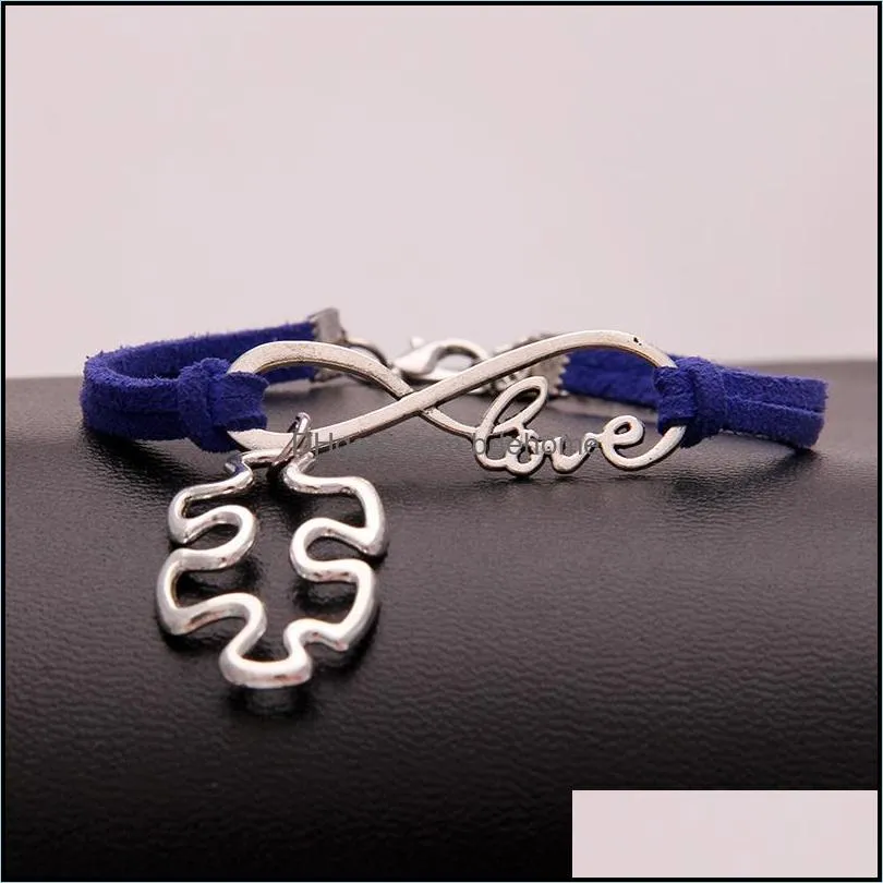 Autism Awareness Puzzle Piece Charm Bracelets infinity Love Wish velvet Rope Wrap Bangle For women Men Fashion Friendship Jewelry