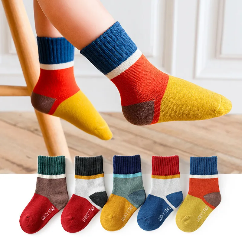 5pair/lot çocuk çorap sonbahar kış pamuk kızlar kısa Sox 1-12 yaşında katlı şanslı çocuklar nefes alabilir 220611