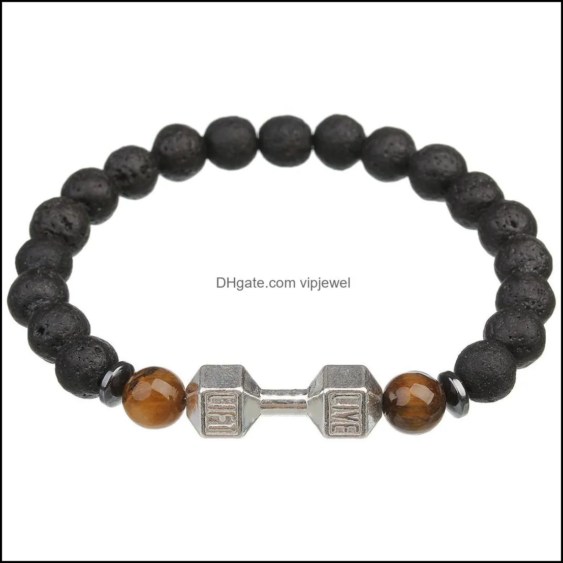 lava stone silver gold dumbbell tiger stone bead bracelet diy essential oil diffuser bracelet for women men jewelry