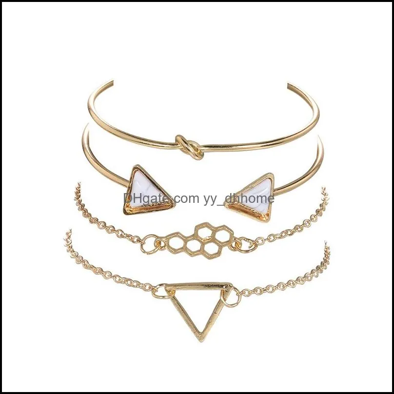 Full Diamond Circle Water Drop Chain Bracelets Open Crescent Multi-Layer Fashion Knotting Turquoise Triangle Combination Set Adjustable Wrist Sleeve