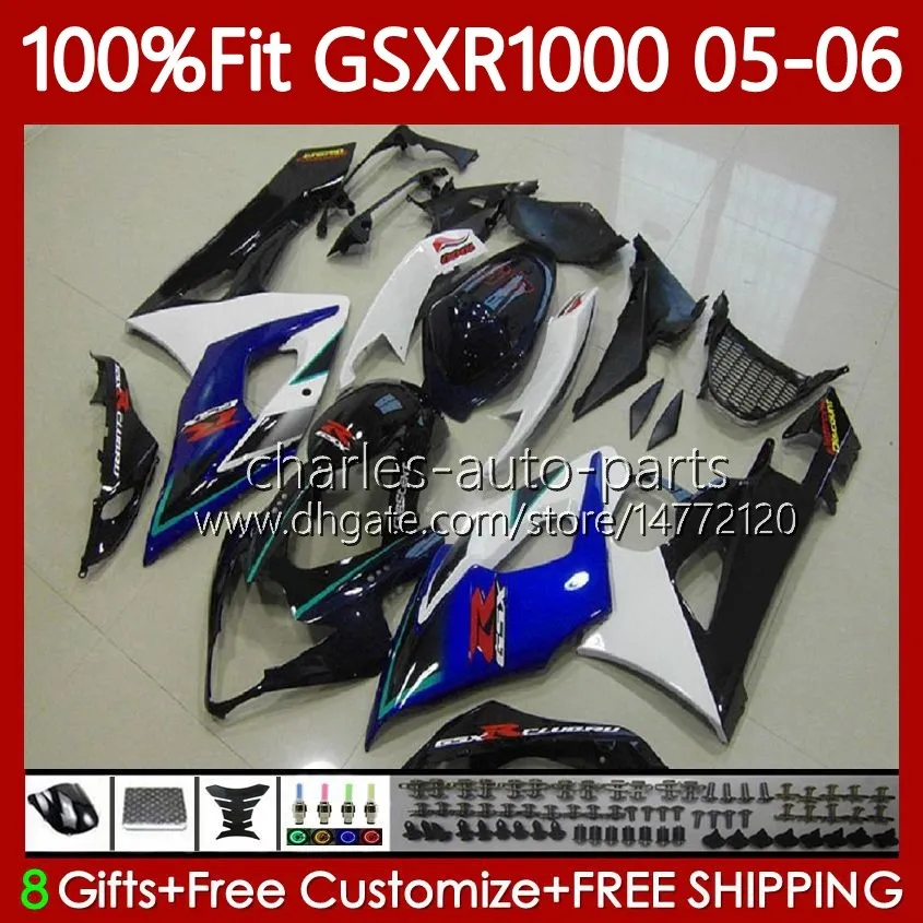 OEM Bodys Kit for Suzuki GSX-R1000 GSXR 1000 CC K5 05-06 هيكل السيارة 122NO.60 1000CC GSXR-1000 GSXR1000 05 06 GSX R1000 2005 2006 حقن العفن Moto Fairing Blue Blk